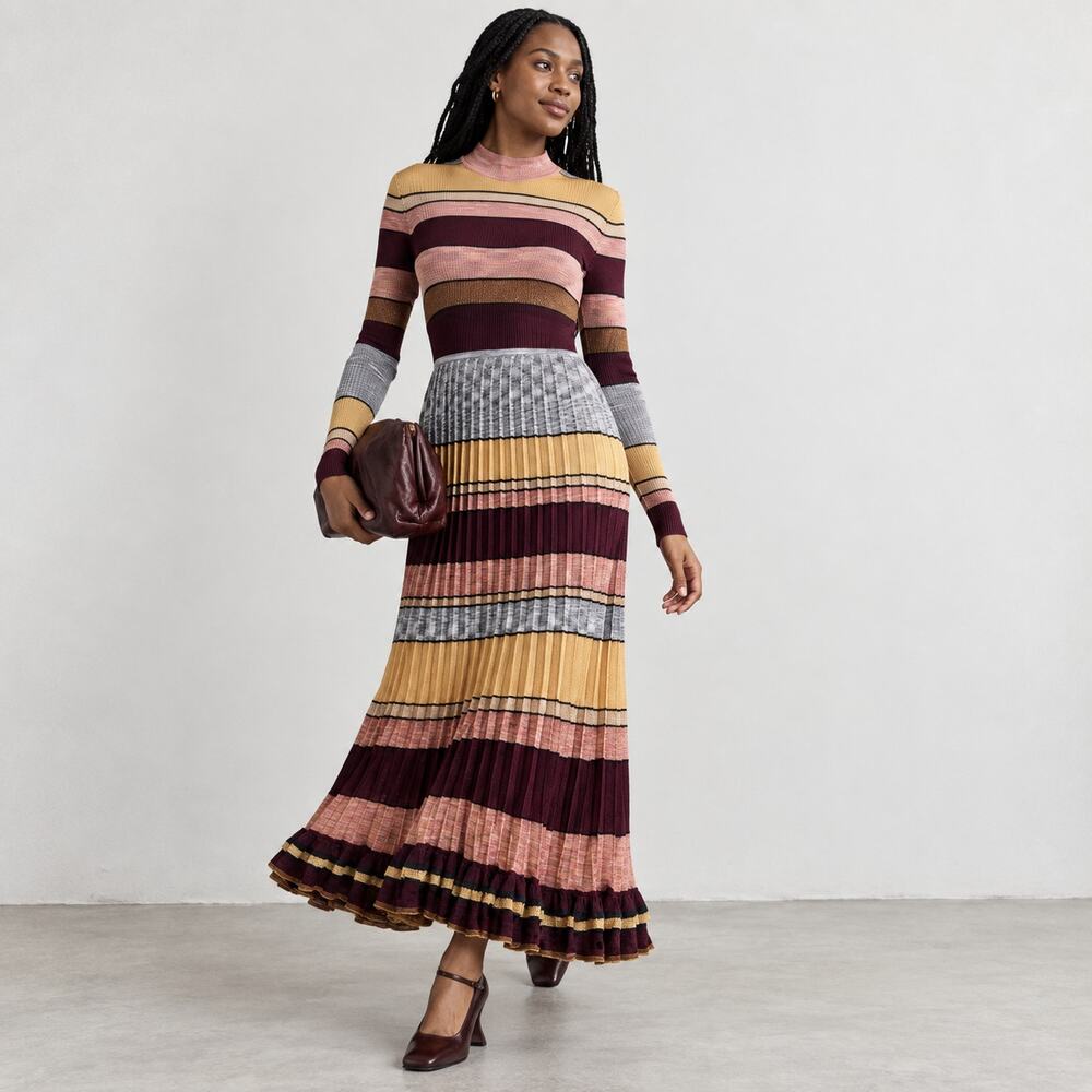 Ulla Johnson Evangeline Striped Metallic Knit Maxi Dress XL